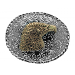 Belt Buckle - Oval Rodeo Eagle Head Silver and Gold Belt Buckle - Oval Rodeo Eagle Head Silver and Gold