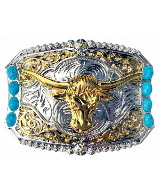 Belt Buckle - Steer Turquoise Stone Belt Buckle - Steer Turquoise Stone