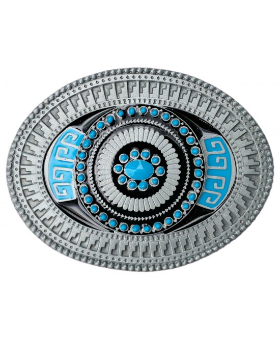 Belt Buckle - Aztec Oval Turquoise