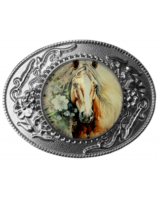 Belt Buckle - Horse Flowers