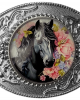Belt Buckle - Black Horse Flowers