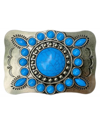 Belt Buckle - Turquoise Imitation Round Stone