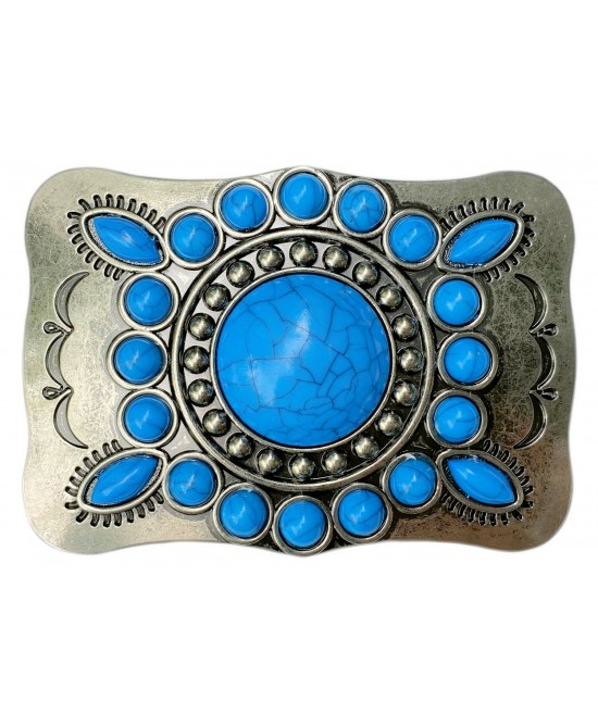 Belt Buckle - Turquoise Imitation Round Stone