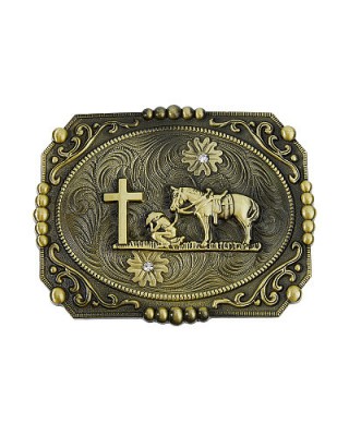 Belt Buckle - Western Cowboy Horse & Cross
