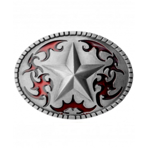 Belt Buckle - Texas Star Red Silver Belt Buckle - Texas Star Red Silver