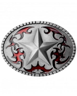 Belt Buckle - Texas Star Red Silver