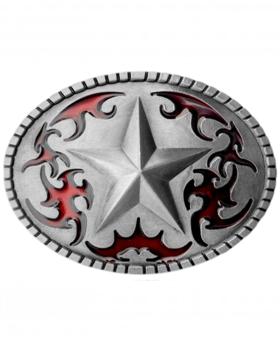 Belt Buckle - Texas Star Red Silver Belt Buckle - Texas Star Red Silver