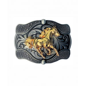 Belt Buckle - Western Galloping Gold Horse