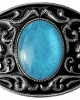 Belt Buckle - Oval Filigree with Blue Colour Cabochon Centre