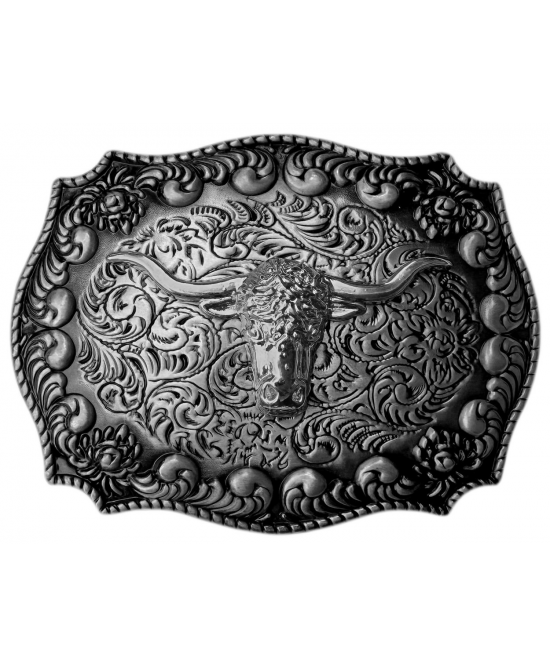 Belt Buckle - Western Steer Head Silver