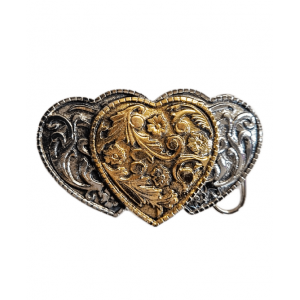 Belt Buckle -  Three Hearts Gold Silver Plated