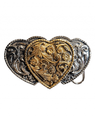Belt Buckle -  Three Hearts Gold Silver Plated