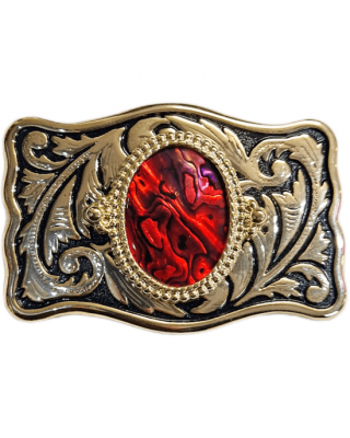 Belt Buckle - Shell Scroll Red