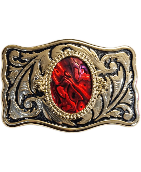 Belt Buckle - Shell Scroll Red