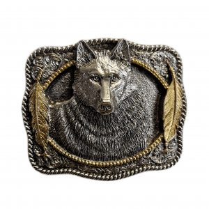 Belt Buckle - Wolf Head Feathers Gold Silver Plated Belt Buckle - Wolf Head Feathers Gold Silver Plated
