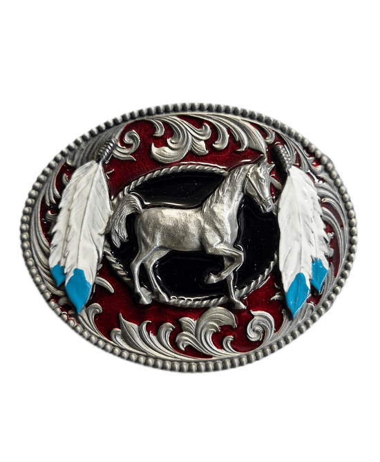 Belt Buckle -  Horse Feathers Scroll