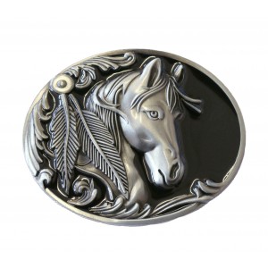 Belt Buckle -  Horse with Feather