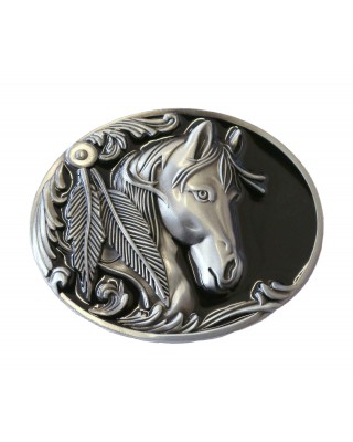 Belt Buckle -  Horse with Feather