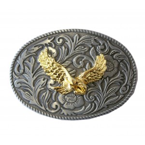 Belt Buckle -  Eagle Gold Scroll Silver