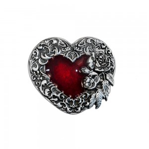 Belt Buckle - Red Heart Scroll