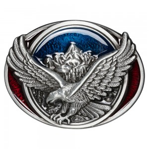 Belt Buckle - Eagle and Mountains Red and Blue