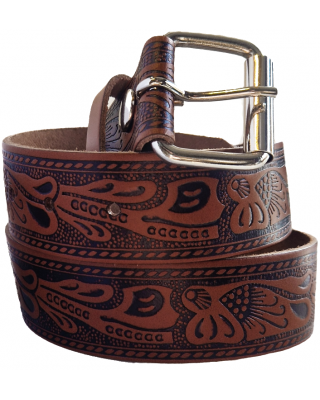 Leather Belt - Scroll Dark Brown
