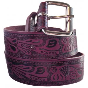 Leather Belt - Scroll Purple Burgundy Leather Belt - Scroll Purple Burgundy