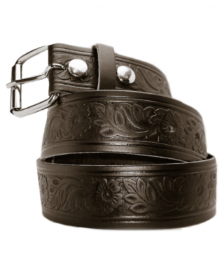 Leather Belt - Flowers Black