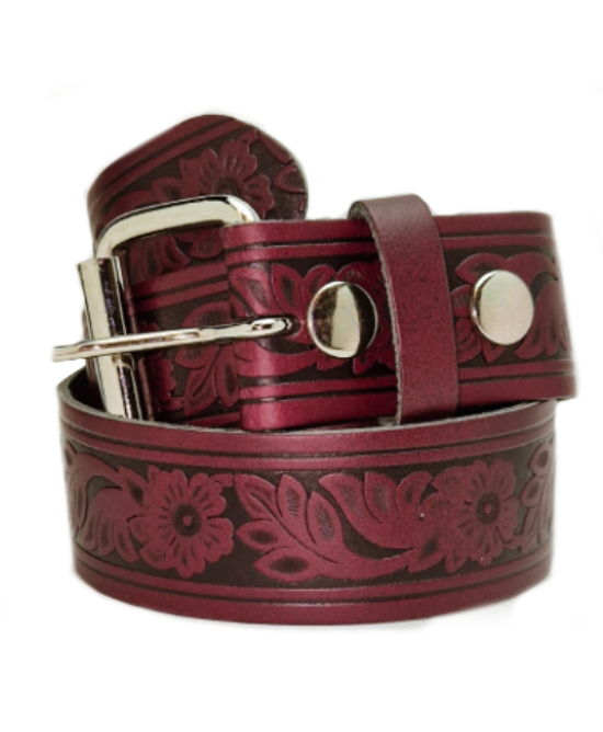 Leather Belt - Flowers Purple Burgundy Leather Belt - Flowers Purple Burgundy
