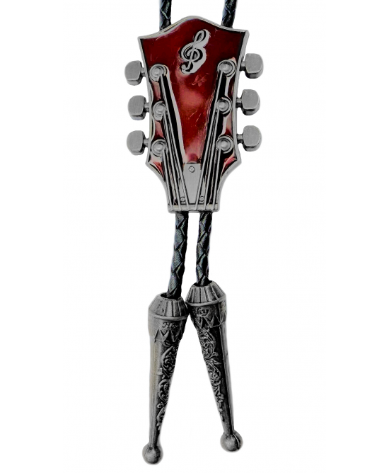 Bolo Tie - Guitar Red Silver