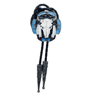 Bolo Tie - Steer Skull Blue Black