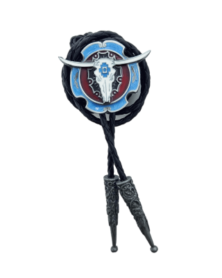 Bolo Tie - Steer Skull Silver Blue Red