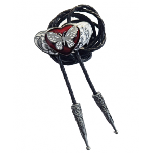 Bolo Tie - Butterfly Silver Hearts