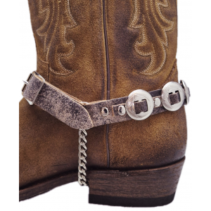 Boot Straps - Concho Stressed Brown Leather