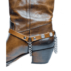 Boot Straps - Crystal Distressed Tan with Chains