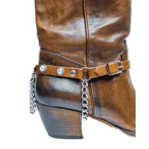 Boot Straps - Crystal Distressed Tan with Chains