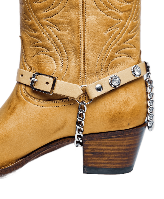 Boot Straps - Crystal Beige with Chains