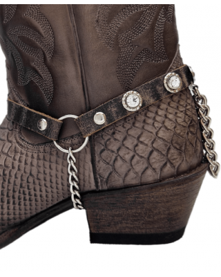 Boot Straps - Crystal Stressed Dark Brown with Chains