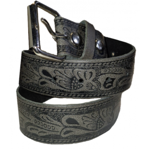 Leather Belt - Scroll Grey