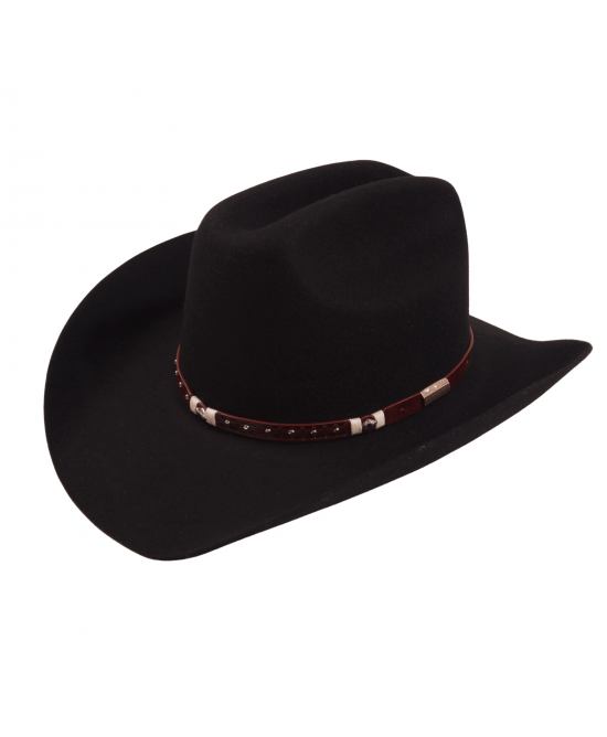 Wool Felt Western Black Hat - Cognac Hatband