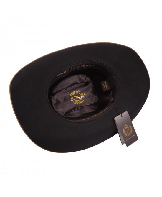 Wool Felt Western Black Hat - Cognac Hatband