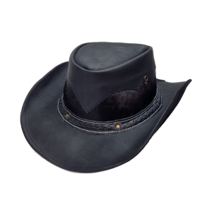 Leather Cowhide Western Hat - Black