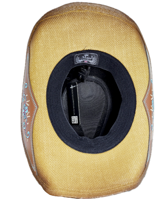 Straw Western Hat Brown with Turquoise Stone