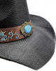 Straw Western Hat Black with Brown Hatband and Turquoise Stone