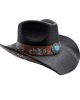 Straw Western Hat Black with Brown Hatband and Turquoise Stone