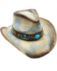 Straw Western Hat Distressed w/ Turquoise Stone