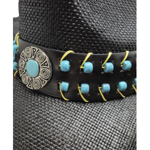 Straw Western Hat Turquoise Beads Black Straw Western Hat Turquoise Beads Black