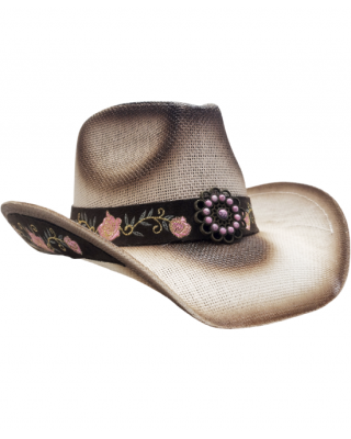 Straw Western Hat Flowers Beige