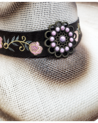 Straw Western Hat Flowers Beige