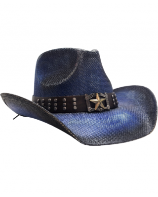 Straw Western Hat Star Blue